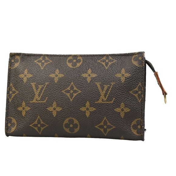 LOUIS VUITTON LV Logo Bucket PM Pouch Bag Monogram Leather Brown Gold - Picture 1 of 15